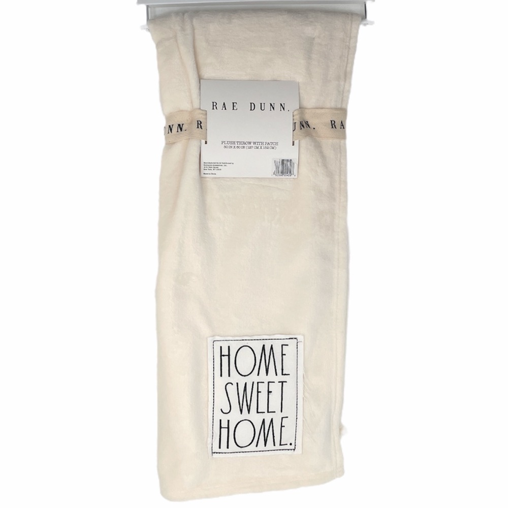 Rae Dunn Home Sweet Home Throw Blanket Cream 50x60